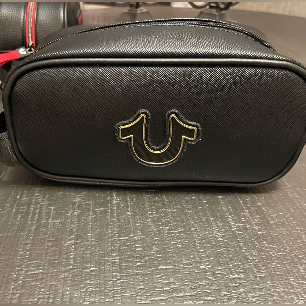 True Religion Black and Gold Toiletry Bag
